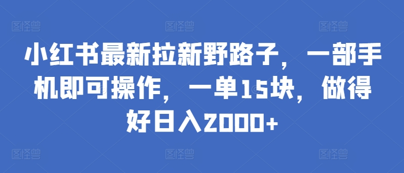 小红书最新拉新野路子，一部手机即可操作，一单15块，做得好日入2000+-互联网项目分享基地-创业兼职副业项目六星资源网