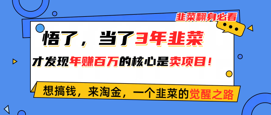 （10759期）悟了，当了3年韭菜，才发现网赚圈年赚100万的核心是卖项目，含泪分享！-互联网项目分享基地-创业兼职副业项目六星资源网